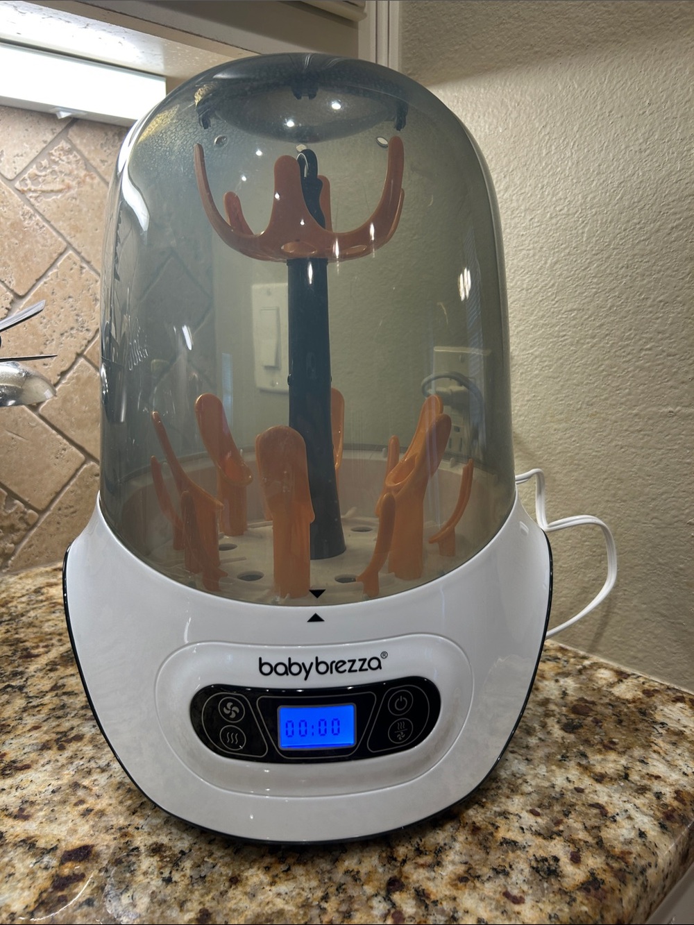 Baby Brezza Bottle Sterilizer & Dryer — White with Orange Accents
